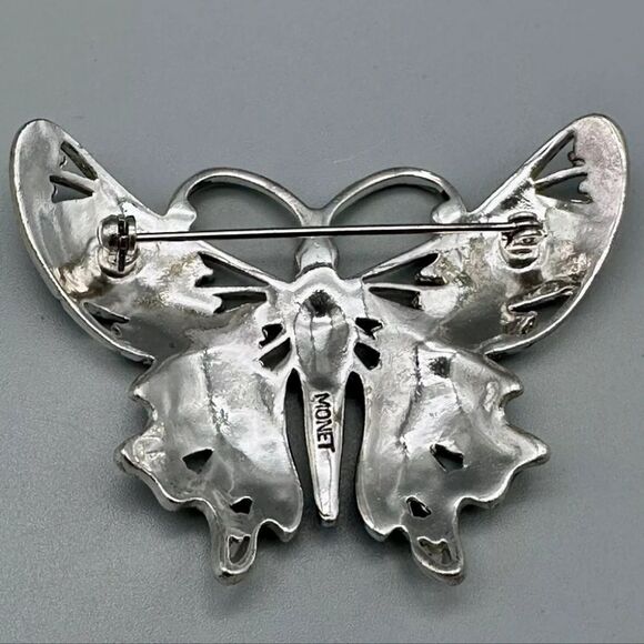 Vintage Silver Tone Monet Enamel Rhinestone Butterfly Brooch Pin, 2.5" - Picture 4 of 5